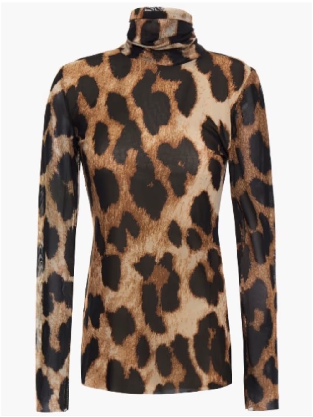 Ganni Leopard Mesh Turtleneck Top